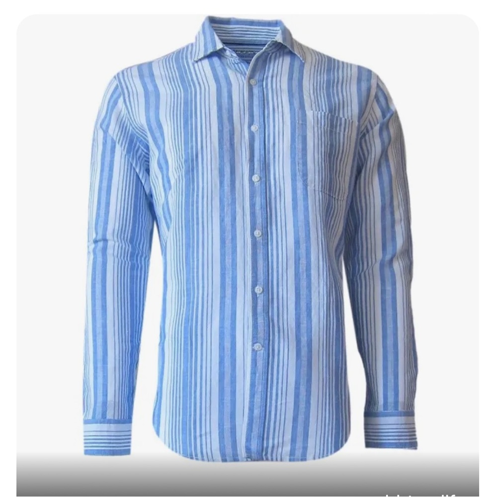 Georgroth new with tags luxe linen shirt classic blue and white stripe. Small